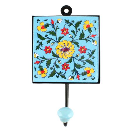 Turquoise Wheel Flower Ceramic Tile Hook Online